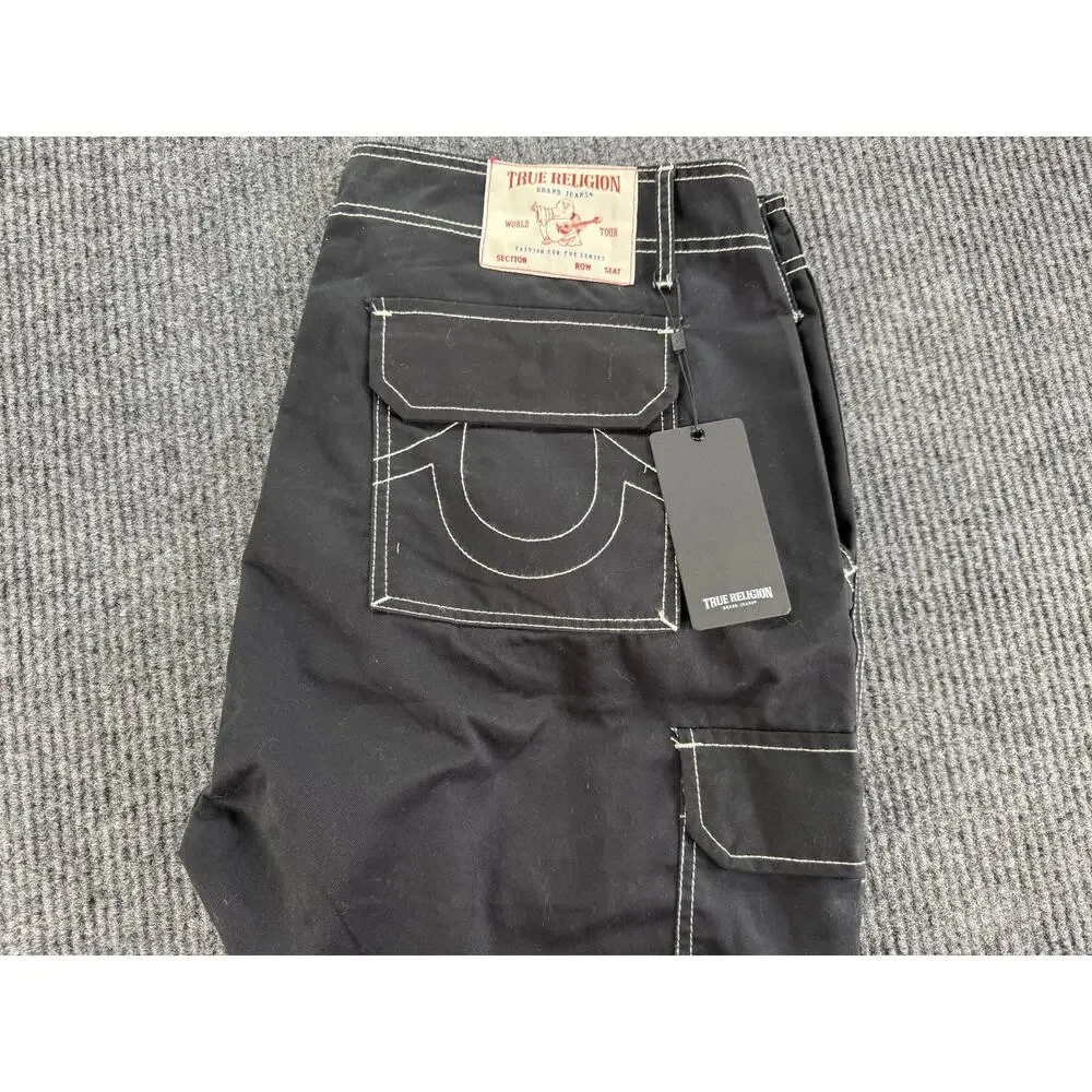 NWT True Religion Cargo Pants Mens 36 Black Straight Utility Y2K
